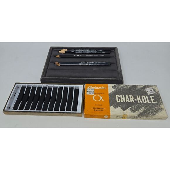 Charcoal Pencil Chalk Mixed Lot of 16 Eagle Blaisdell Eberhard Faber Char-Kole - Picture 2 of 7